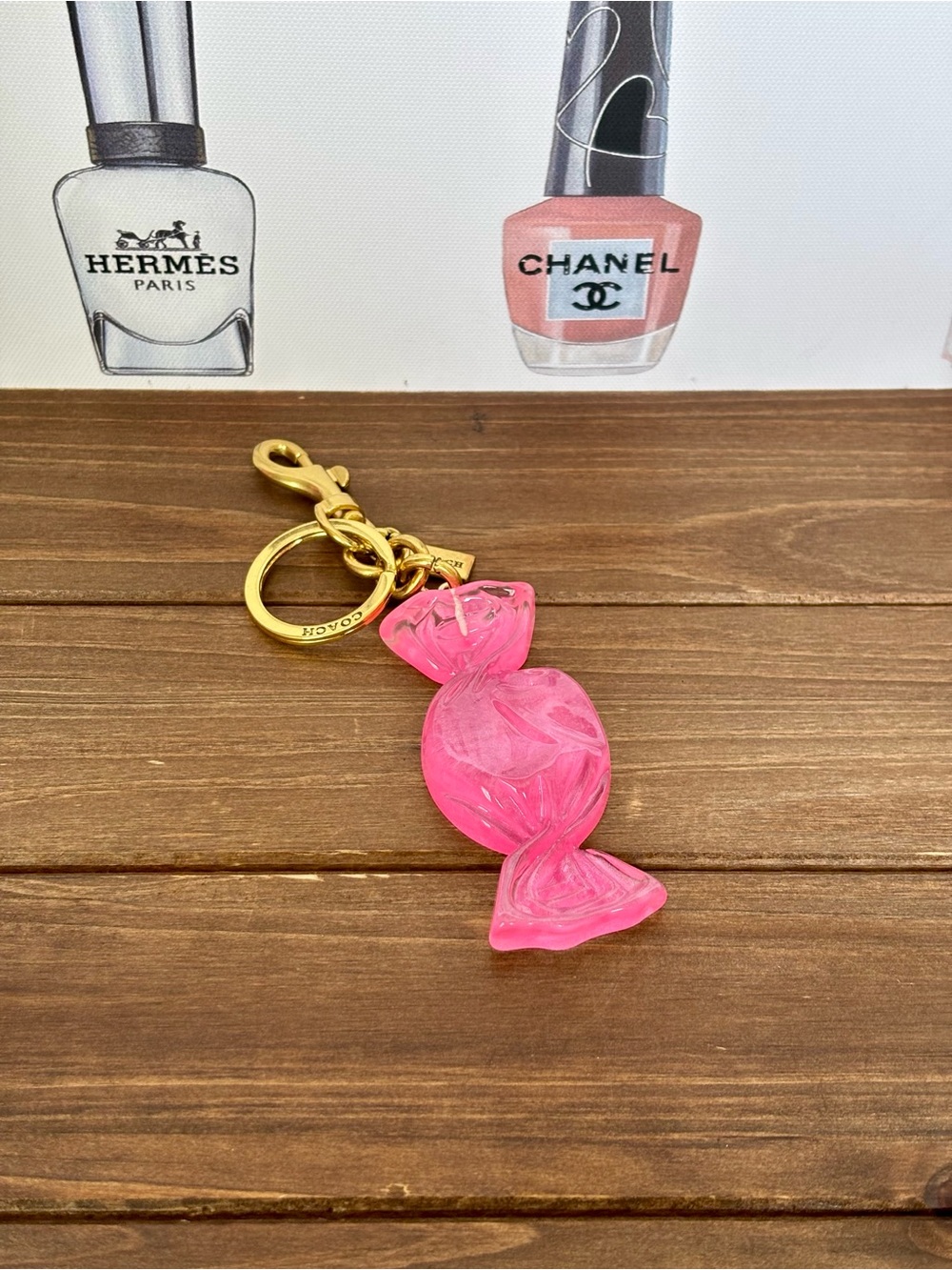 Coach Pink Candy-Shaped Keychain with Gold Hardware